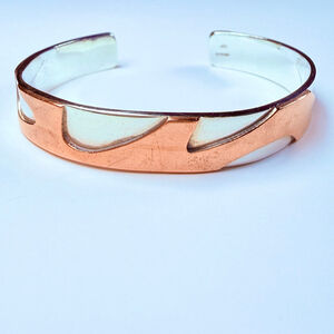 Native American Sterling Silver & Copper Dayak Signed Clouds Cuff Bracelet